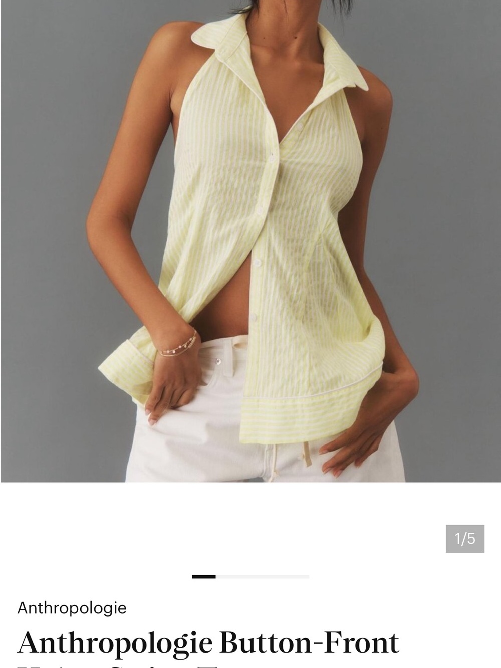 Anthropologie Pale Yellow Striped Halter Button-Front Top